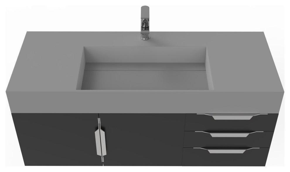 CastelloUSA Amazon 48" Wall Mounted Vanity Set, Black, Gray Top, Chrome Handles