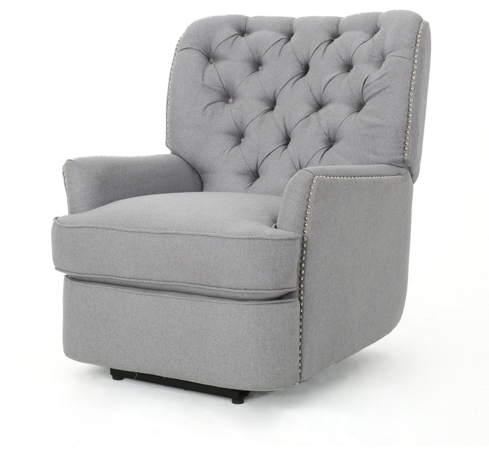 GDF Studio Palermo Tufted Fabric Power Recliner Chair, Light Gray