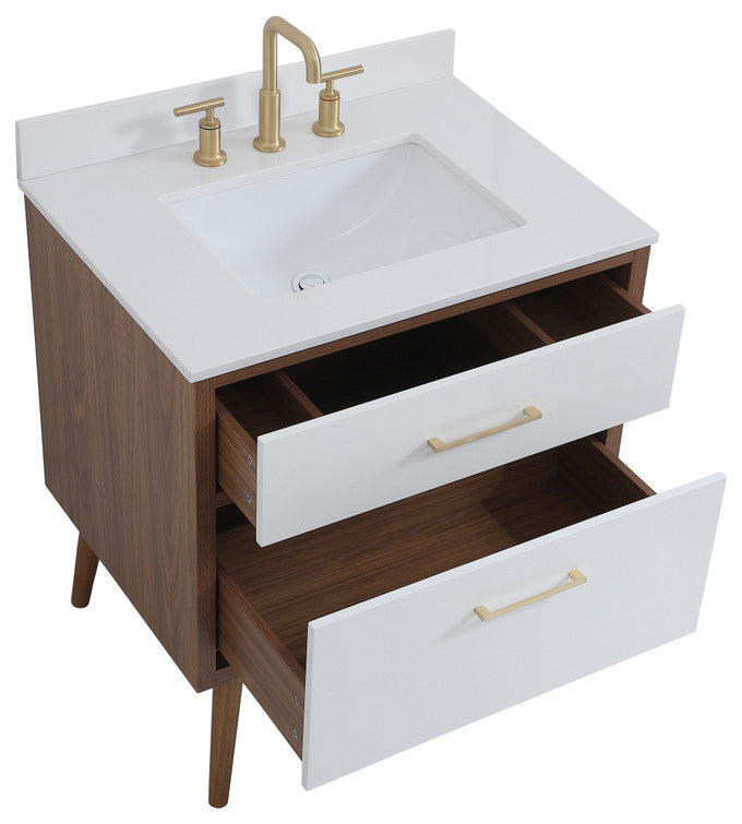 Bella 30" Bathroom Vanity, White With Backsplash