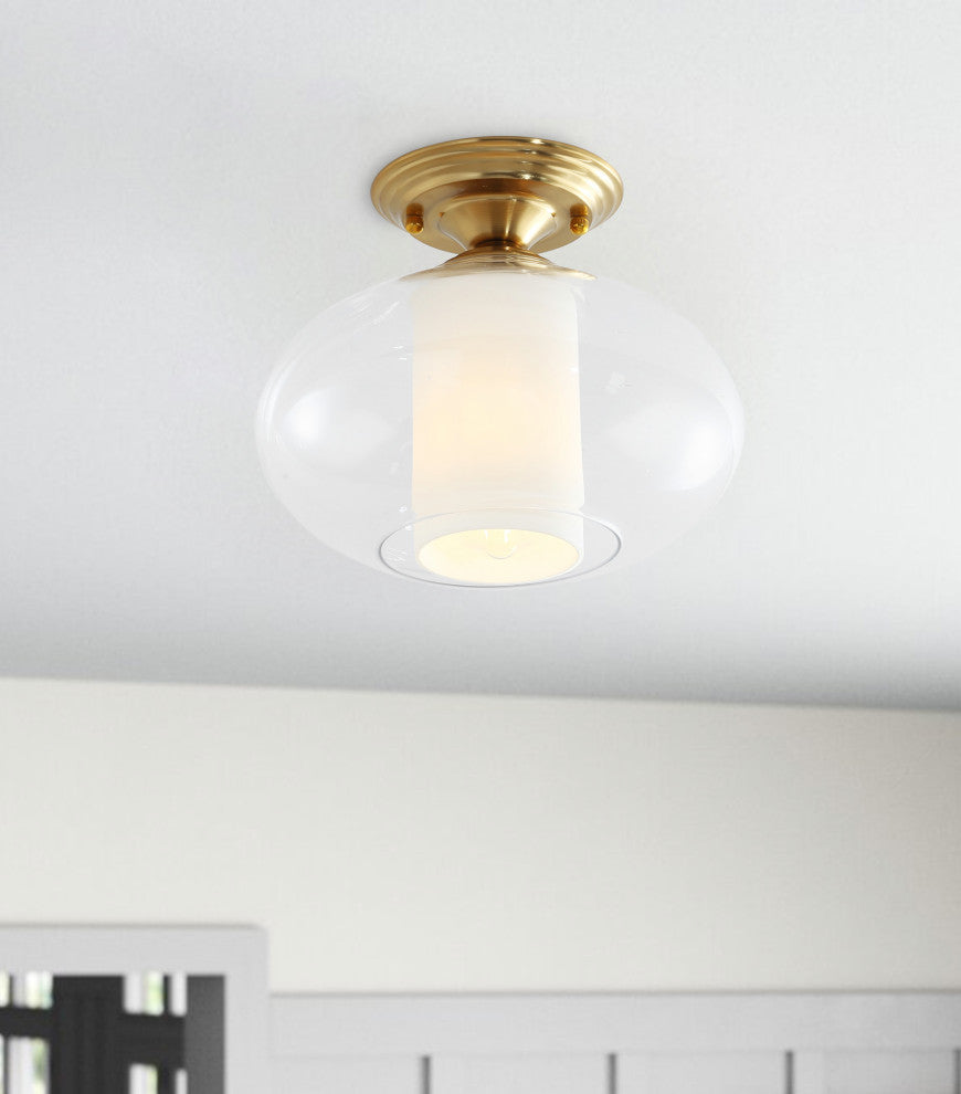 Modern 1-Light Transparent Glass Ceiling Light Gold Semi Flush Mount Light