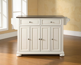 Alexandria Stainless Steel Top Kitchen Island, White Finish