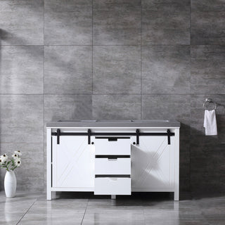 Marsyas 60" White Double Vanity, Gray Quartz Top, White Sinks, No Mirror
