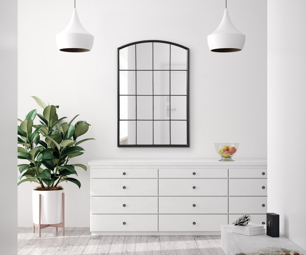 Forsyth Windowpane Arch Mirror, Black 24x36
