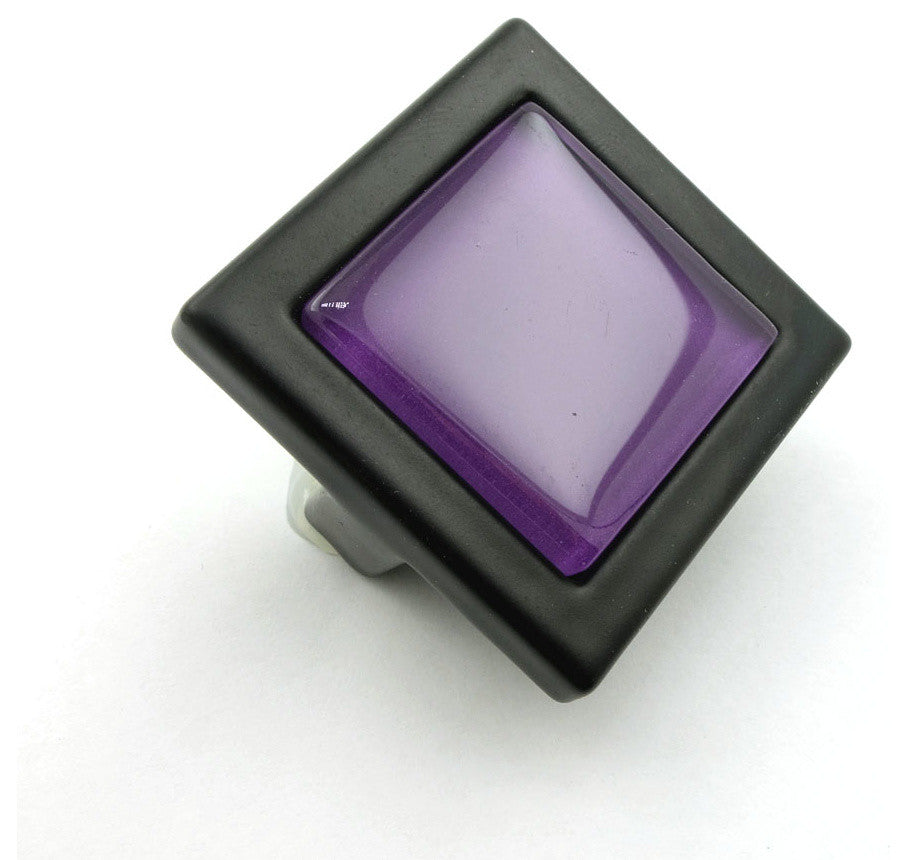 Royal Purple Crystal Glass Black Metal Square Manor Knob