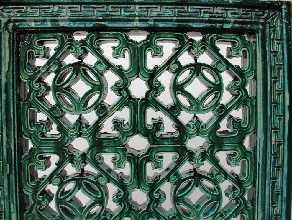 Large Chinese Oriental Green Glaze Square Ru Yi Clay Tile