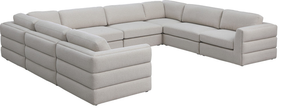 Beckham Linen Textured Fabric 8-Piece Modular U-Shaped Sectional, Beige