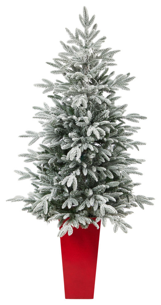 5' Flocked Manchester Spruce Faux Xmas Tree W/100 Lights & 357 Bendable Branches
