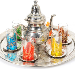 Hand Painted Arabesque Glass Teacups, Set of 6