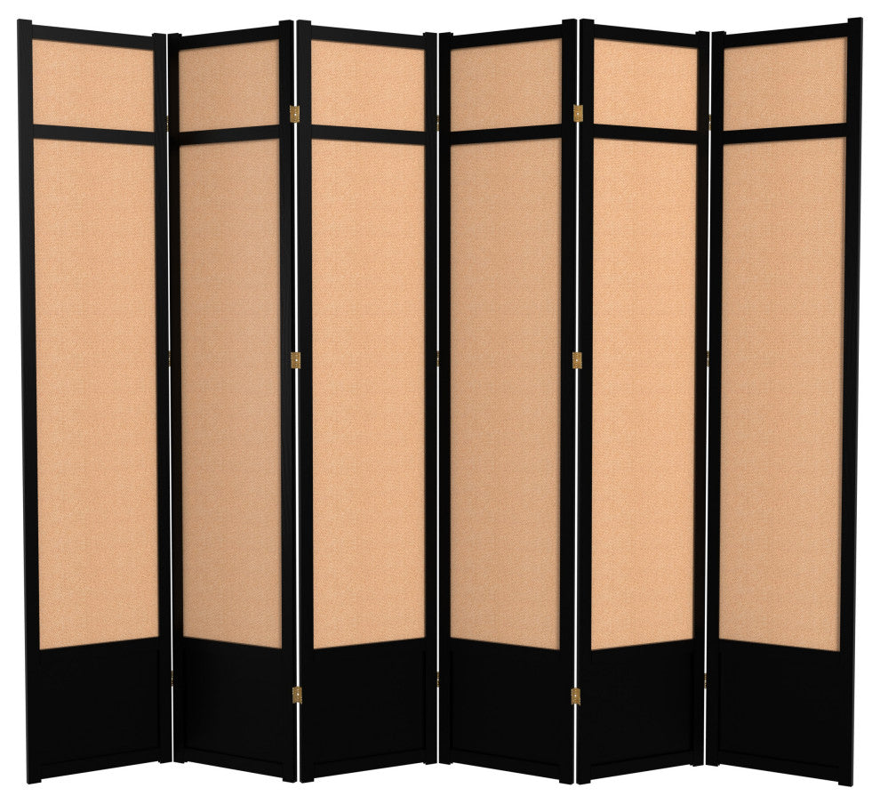 7' Tall Jute Shoji Screen, 6 Panel, Black