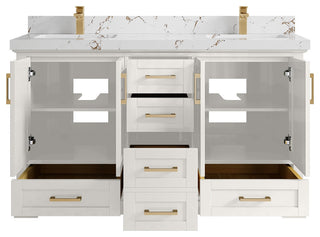 Boston 60" Double Bathroom Vanity in Alabaster 2" Viola Brown