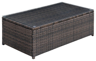 Rectangular Faux Rattan and Aluminum Coffee Table with Glass Top, Brown