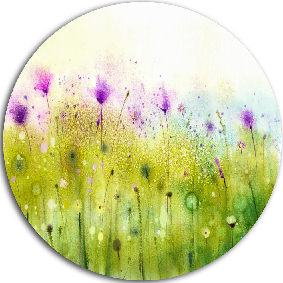 Green Purple Abstract Cosmos Of Flowers, Flower Round Wall Art, 36"