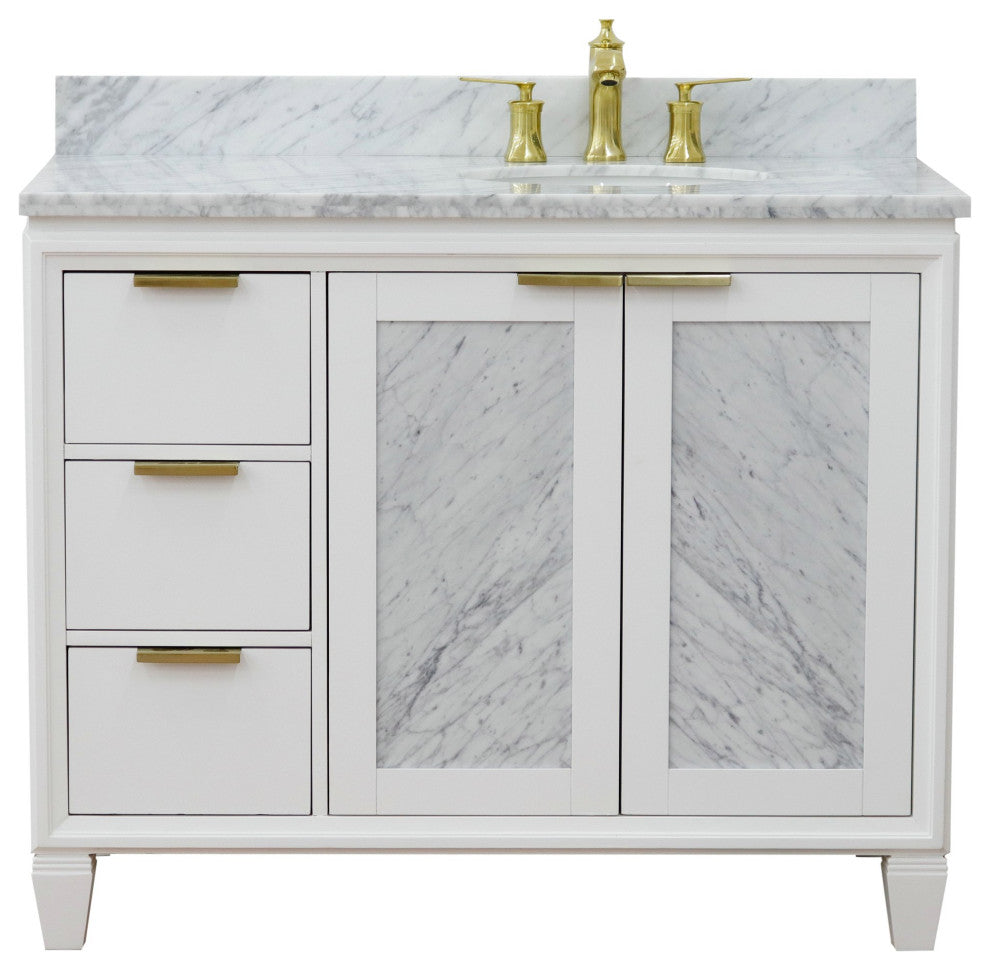 43" Single Vanity, White Finish With White Carrara