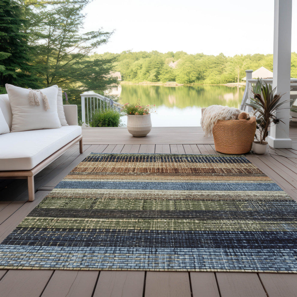 Machine Washable Indoor/Outdoor Chantille ACN1873 Blue 3' x 5' Rug