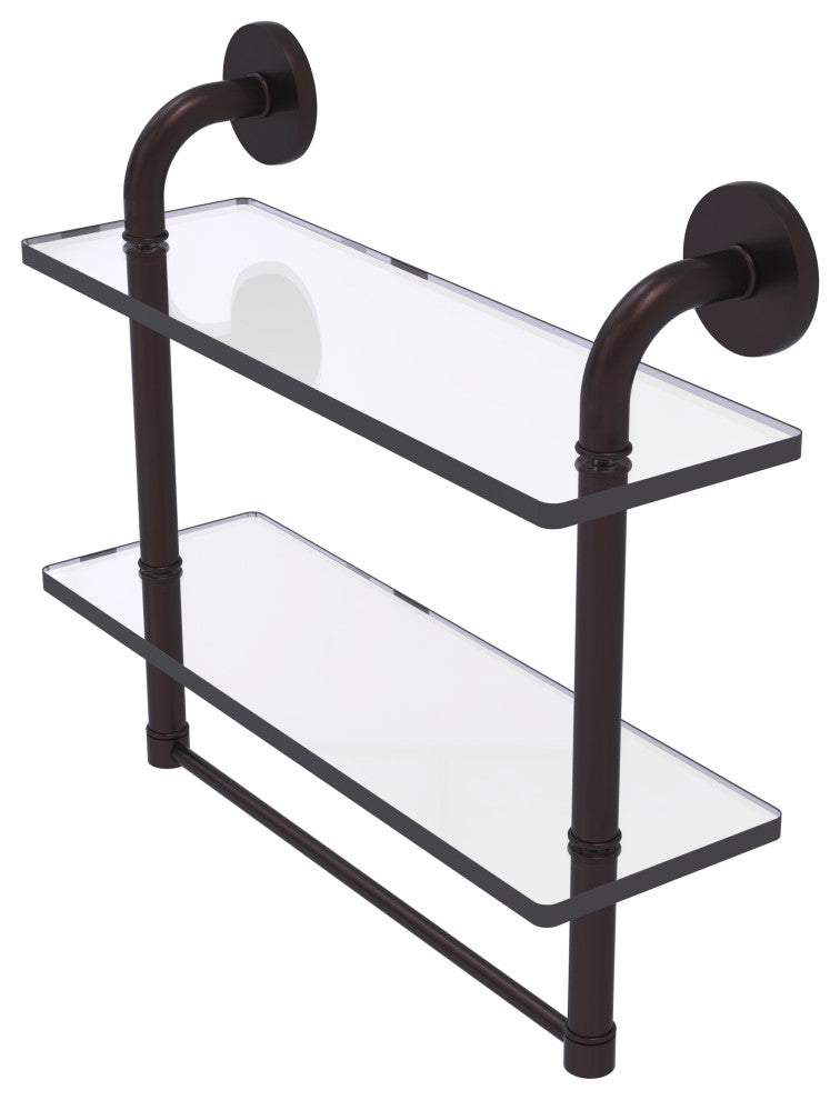 Remi 16" Two Tiered Glass Shelf with Towel Bar, Antique Bronze