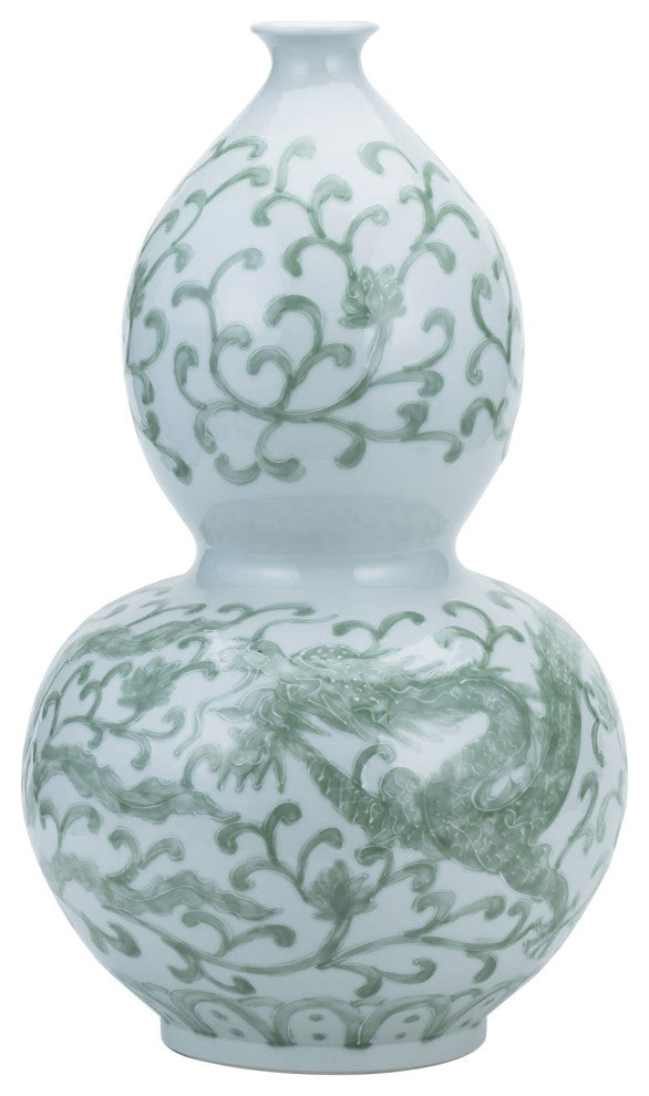 Celadon Dragon Lotus Gourd Vase