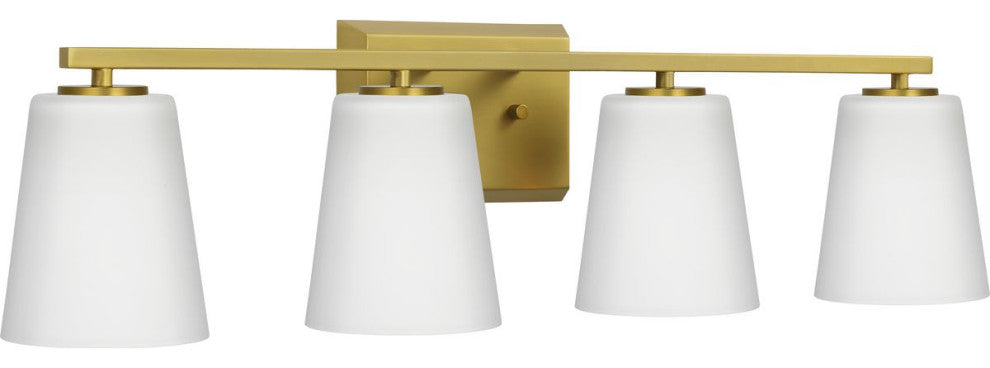 Vertex Collection Four-Light Brushed Gold Etched White Glass Bath Light