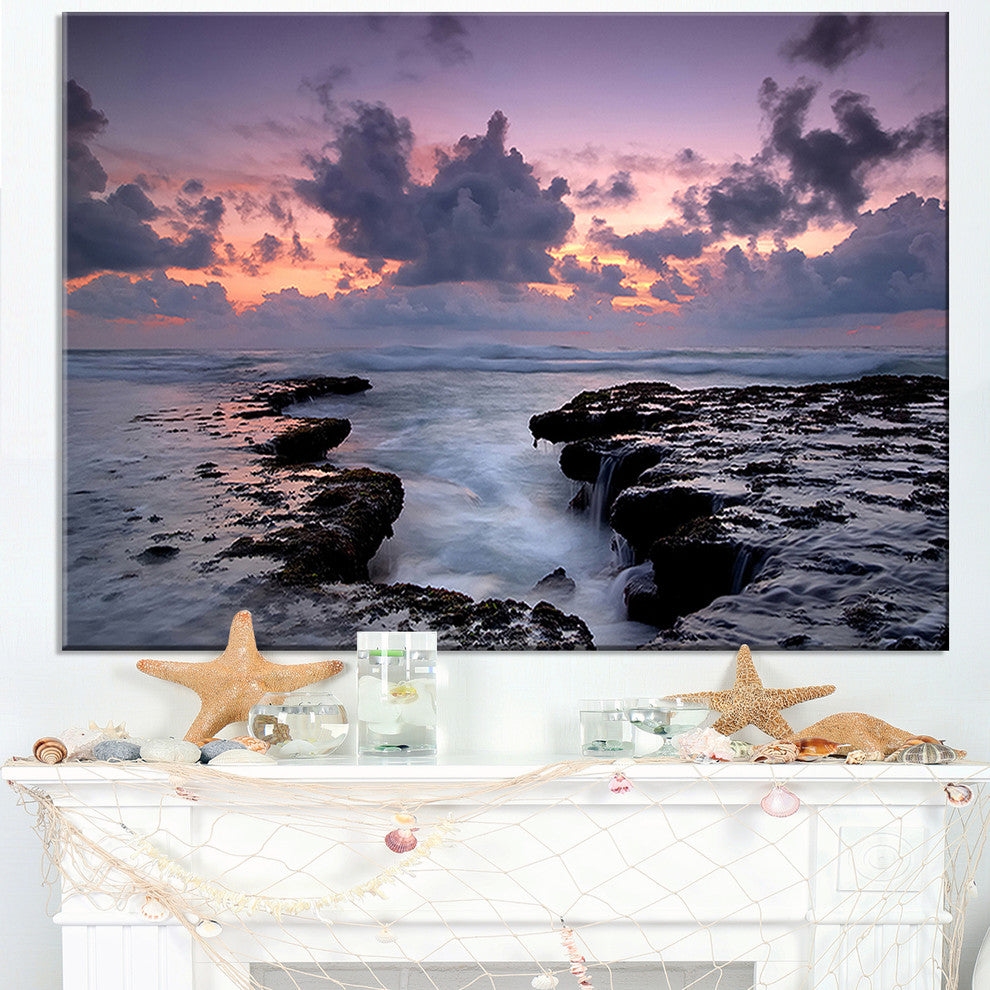"Dinosaur Footprint Magoito Beach" Contemporary Seascape Art Canvas, 32"x16"