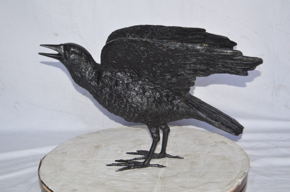 Raven With Open Wings Bronze Statue, 16"Lx25"Wx15"H