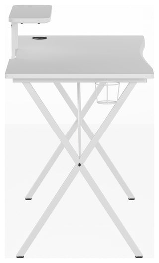 Gaming Desk with Cup Holder, Headphone Hook, and Monitor/Smartphone Stand, White