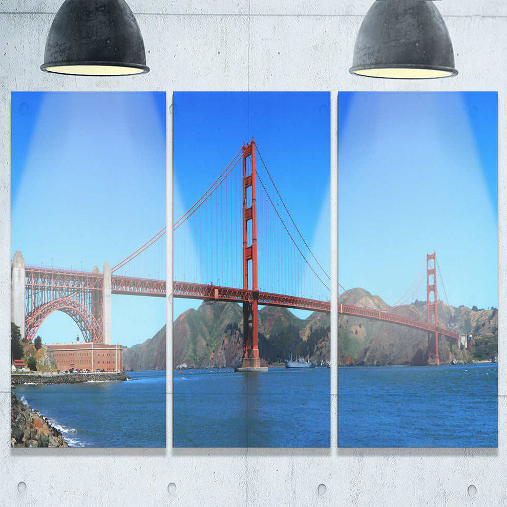 "Golden Gate Bridge Under Blue Sky" Metal Wall Art, 3 Panels, 36"x28"