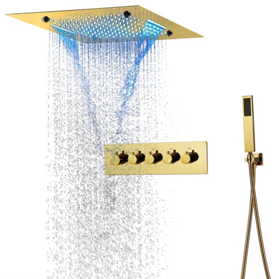 LED Musical Shower System, Hand Shower, Polished Gold A - Remote Control Light