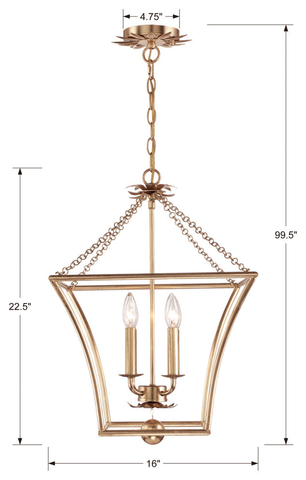 Broche Four Light Lantern in Antique Gold