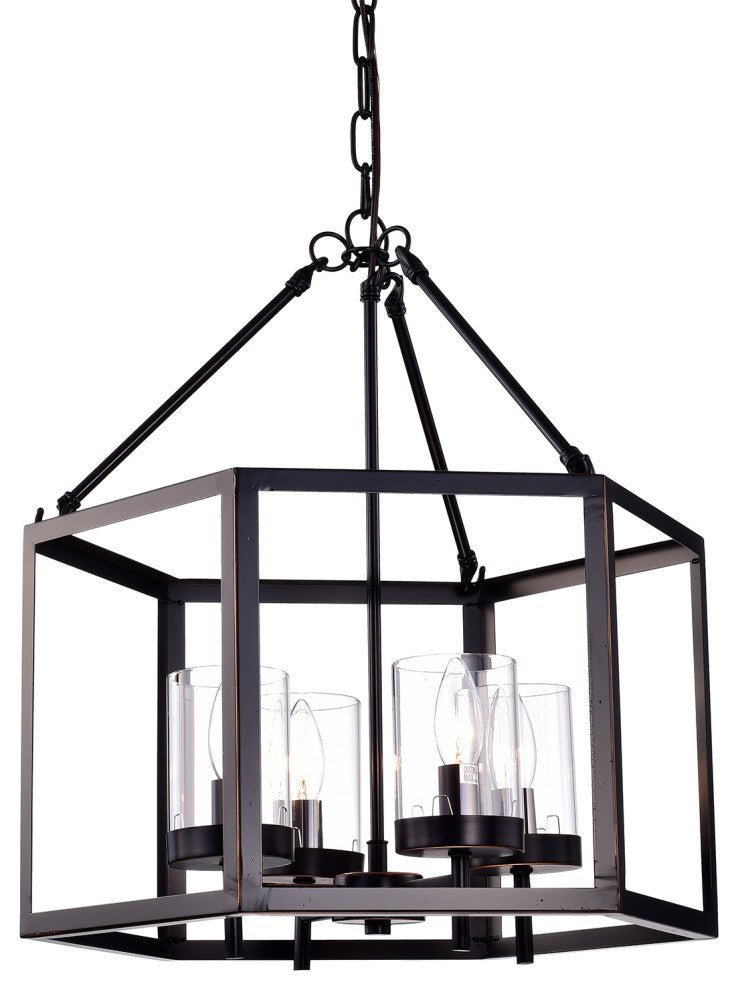 4-Light Oil Rubbed Bronze Hexagon Lantern Cage Chandelier Farmhouse