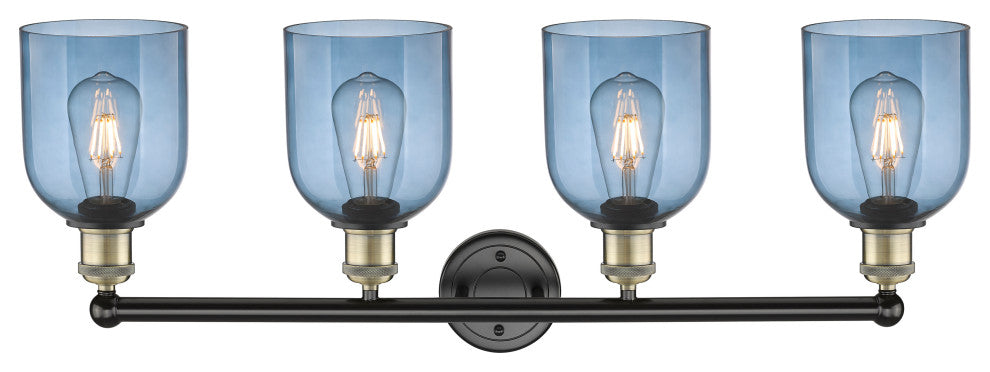 Edison-Bella 4-Light 33" Bath Vanity Light, Black Antique Brass, Princess Blue