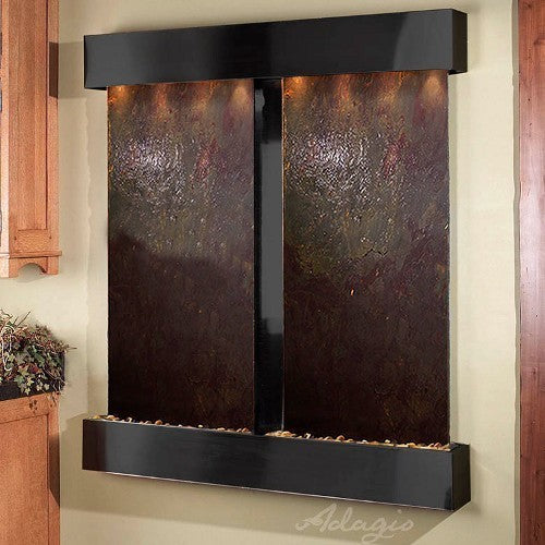 Aspen Falls Wall Fountain, Blackened Copper, Multi Color Featherstone, Square Fr