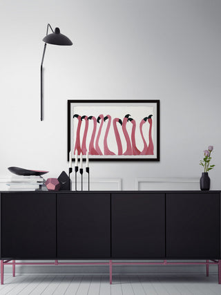 "Flamingo Gossip" Framed Painting Print, 36"x24"