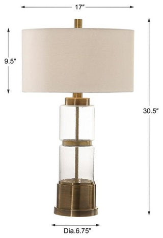 Uttermost Vaiga Steel Glass and Fabric Table Lamp in Antique Brass and White