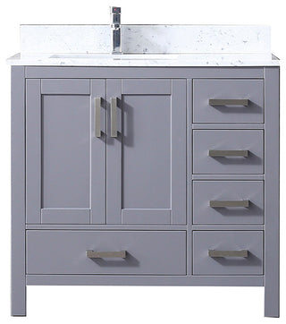 Jacques 36" Dark Gray Single Vanity Cabinet Carrara Marble Top Sink Left