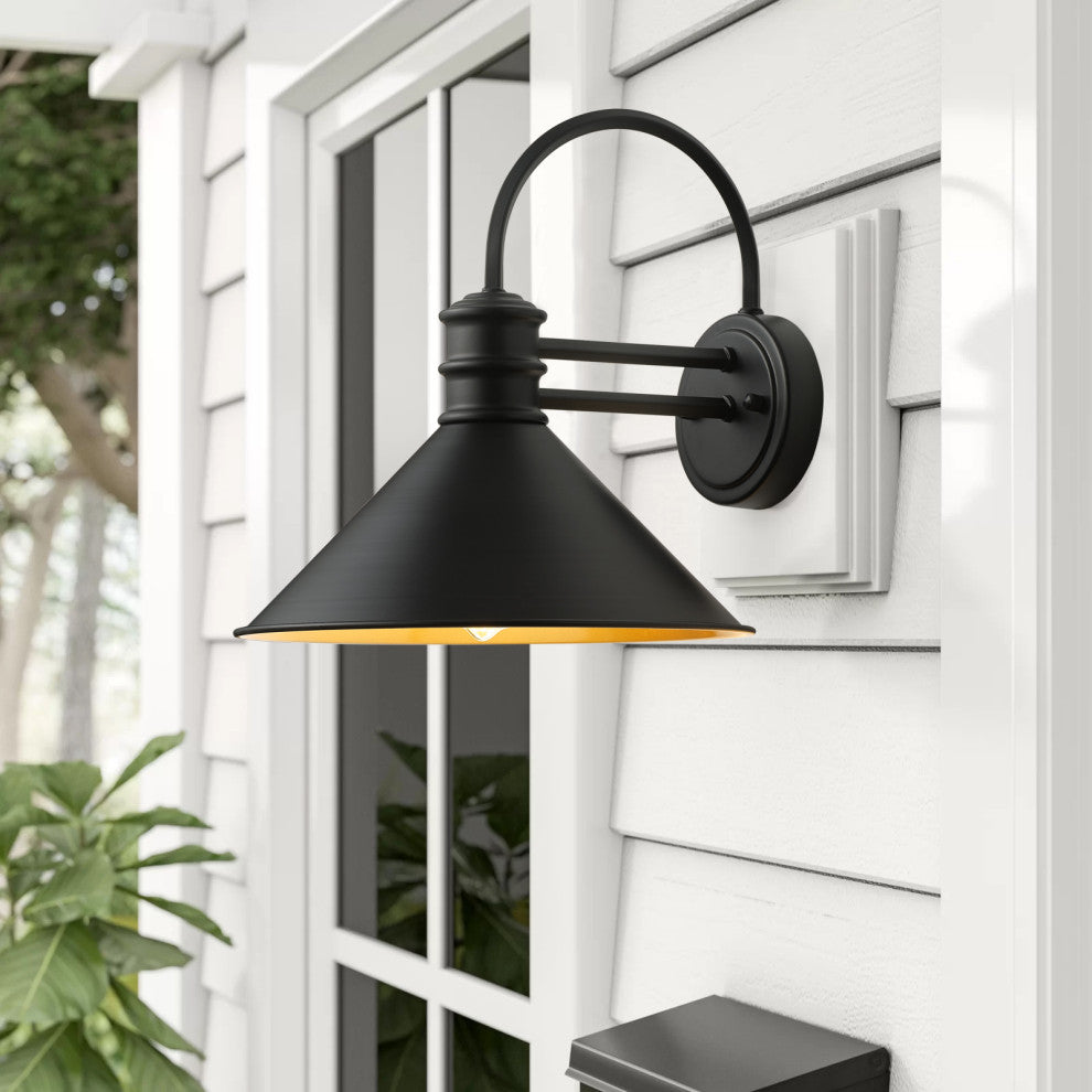 Farmhouse Black 1-Light Gooseneck Wall Sconce With Cone Metal Shade
