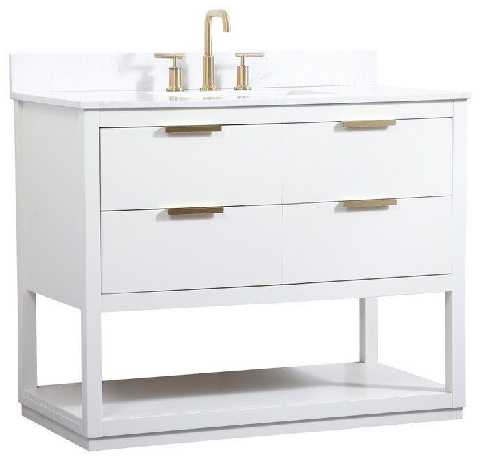 42" Single Bathroom Vanity, White, With Backsplash