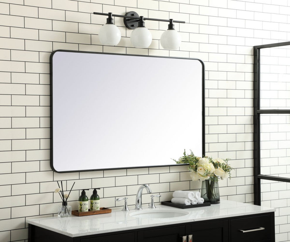 Ellis Soft Corner Metal Rectangular Mirror, Black, 30"x48"