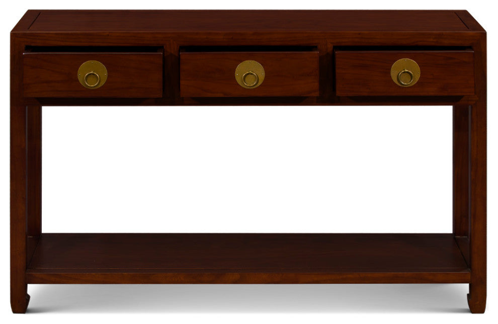 Mahogany Elmwood Chinese Ming Console Table with 3 Drawers and Shelf