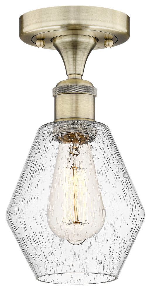 Cindyrella-1 Light 6" Semi-Flush Mount-Antique Brass, Seedy Glass Shade