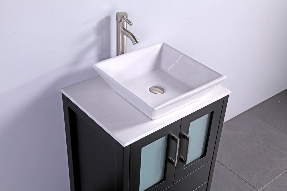 Vanity Art Bathroom Vanity Set With Sink, Espresso, 24", Standard Mirror