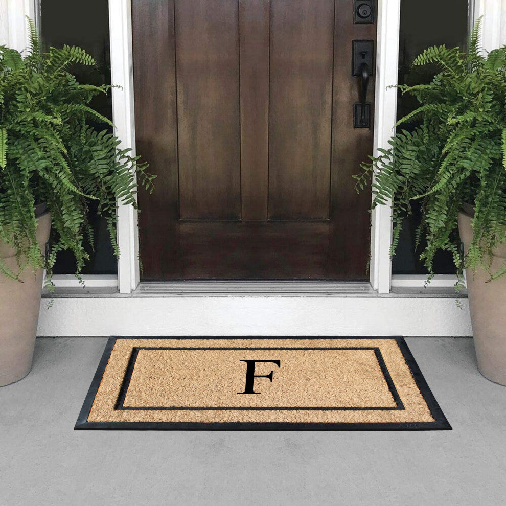 A1HC Rubber & Coir Large Outdoor Durable Monogrammed Doormat, 24"X39", Beige, F