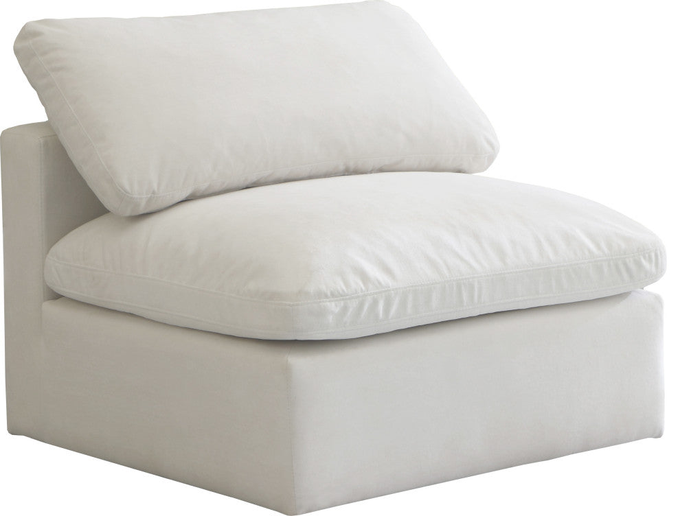 Plush Velvet / Down Standard Comfort Modular Chair, Cream, Armless Chair
