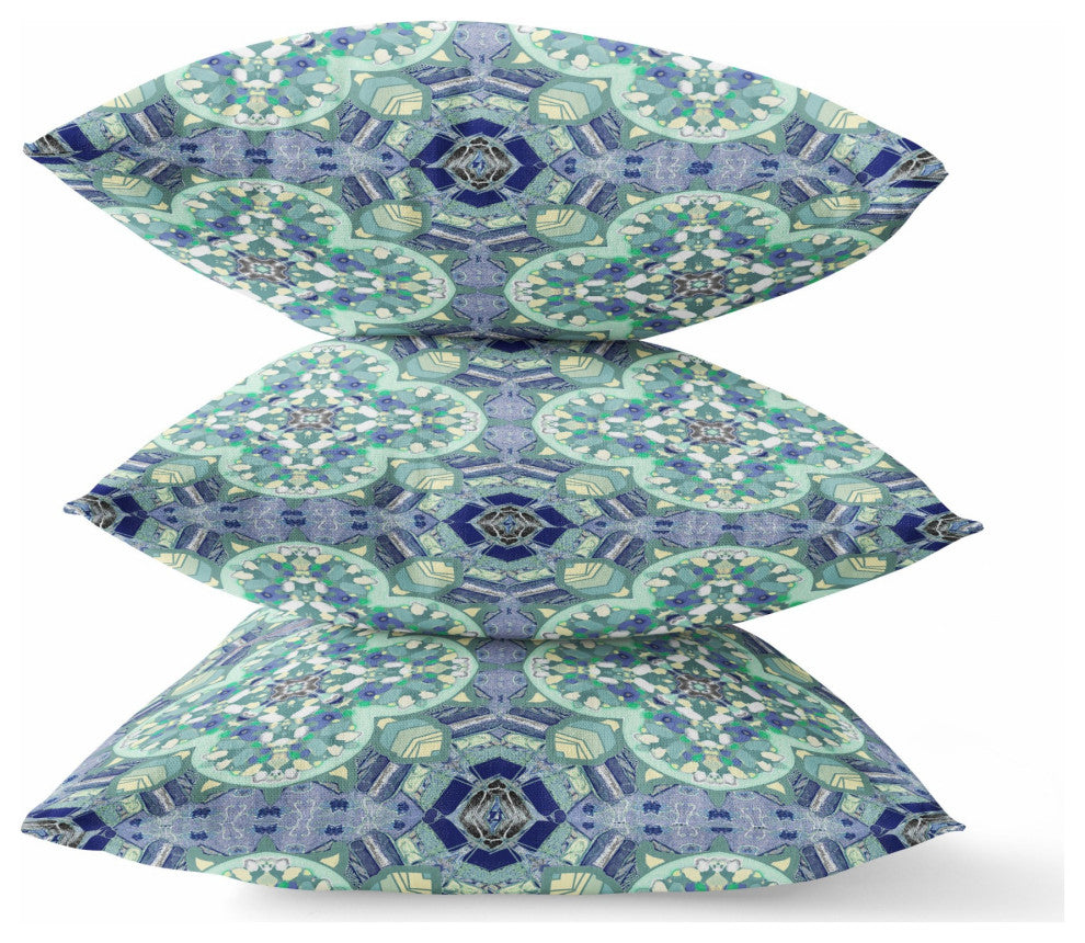 16" Aqua Blue Cloverleaf Boho Suede Throw Pillow