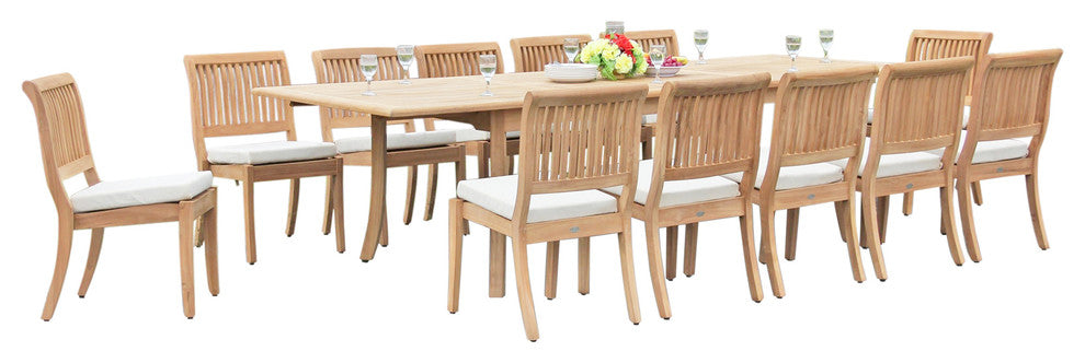 13-Piece Teak Dining Set, 117" Rectangle Table, 12 Arbor Stacking Armless Chairs