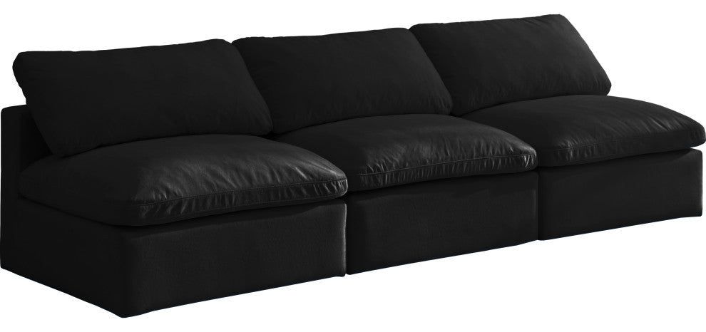 Plush Velvet / Down Standard Comfort Modular Sofa, Black, 3-Piece: 3 Armless Chair