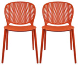Stackable Plastic Armless Side Dining Chairs Fully Assembled Set of 2, Dark Orange