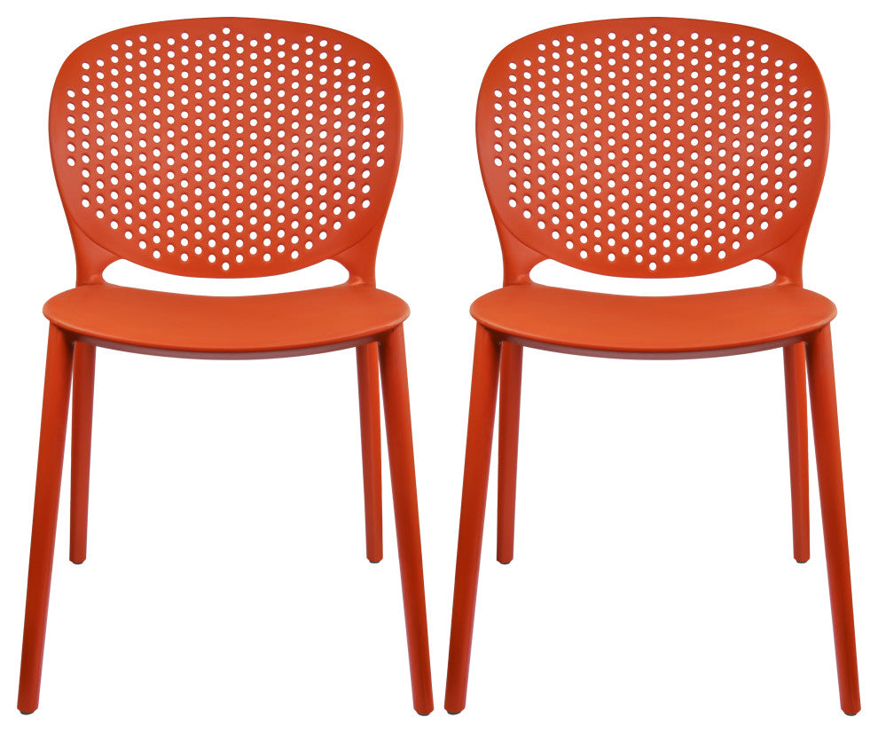 Stackable Plastic Armless Side Dining Chairs Fully Assembled Set of 2, Dark Orange