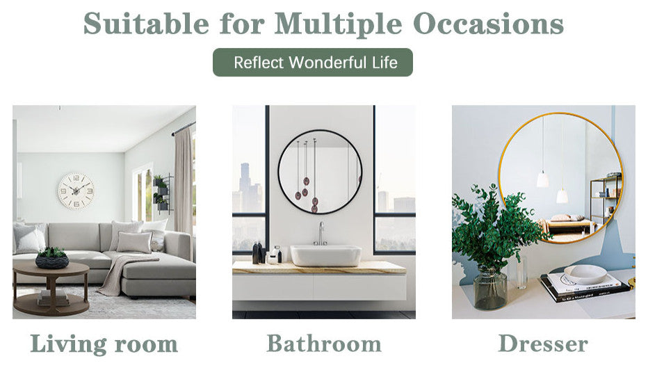 Easly Aluminum Alloy Framed Round Mirror, Black, 24x24