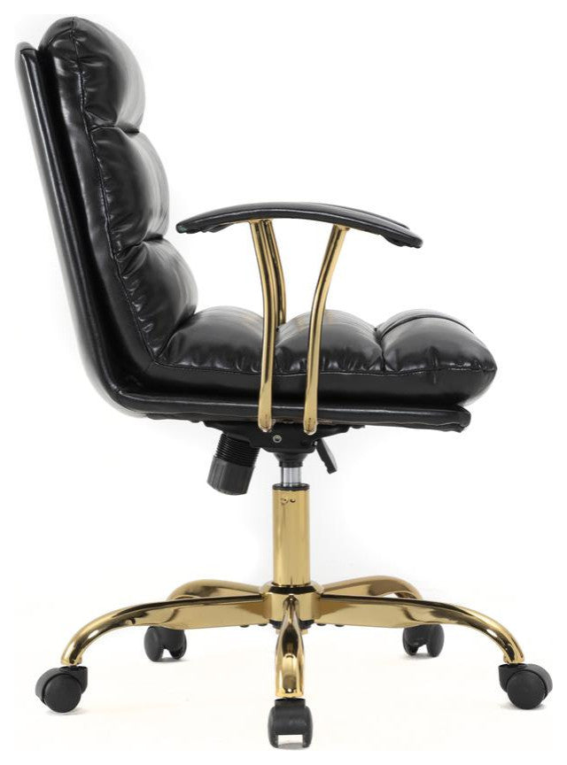 LeisureMod RO19BL Regina Modern Black Executive Leather Office Chair