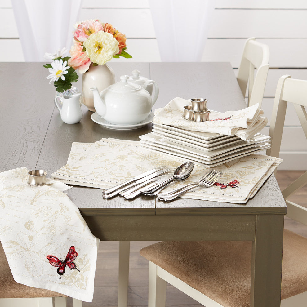 Botanical Butterfly Embroidered Placemat Set of 6
