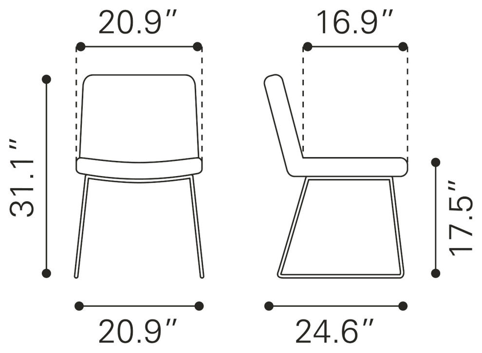 Dining Chair, Set of 2, Faux Vinyl Leather, Steel, White, Kitchen Cafe Bistro